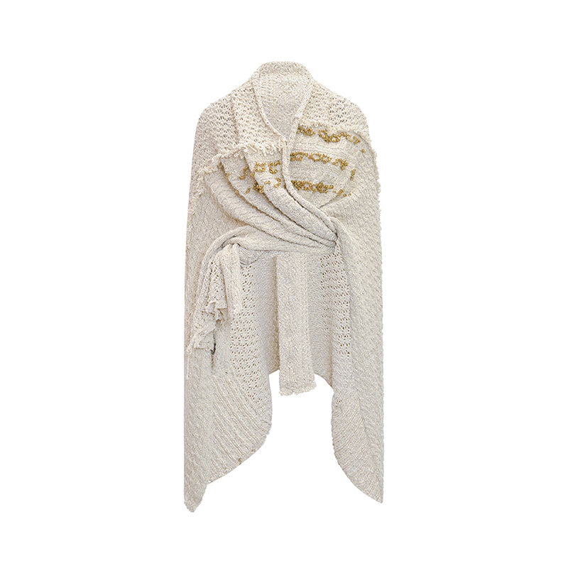 M essential Mackay designer Jin Rao knitted twisted beaded style cape - stat.