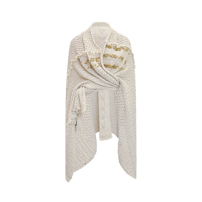 M essential Mackay designer Jin Rao knitted twisted beaded style cape - stat.