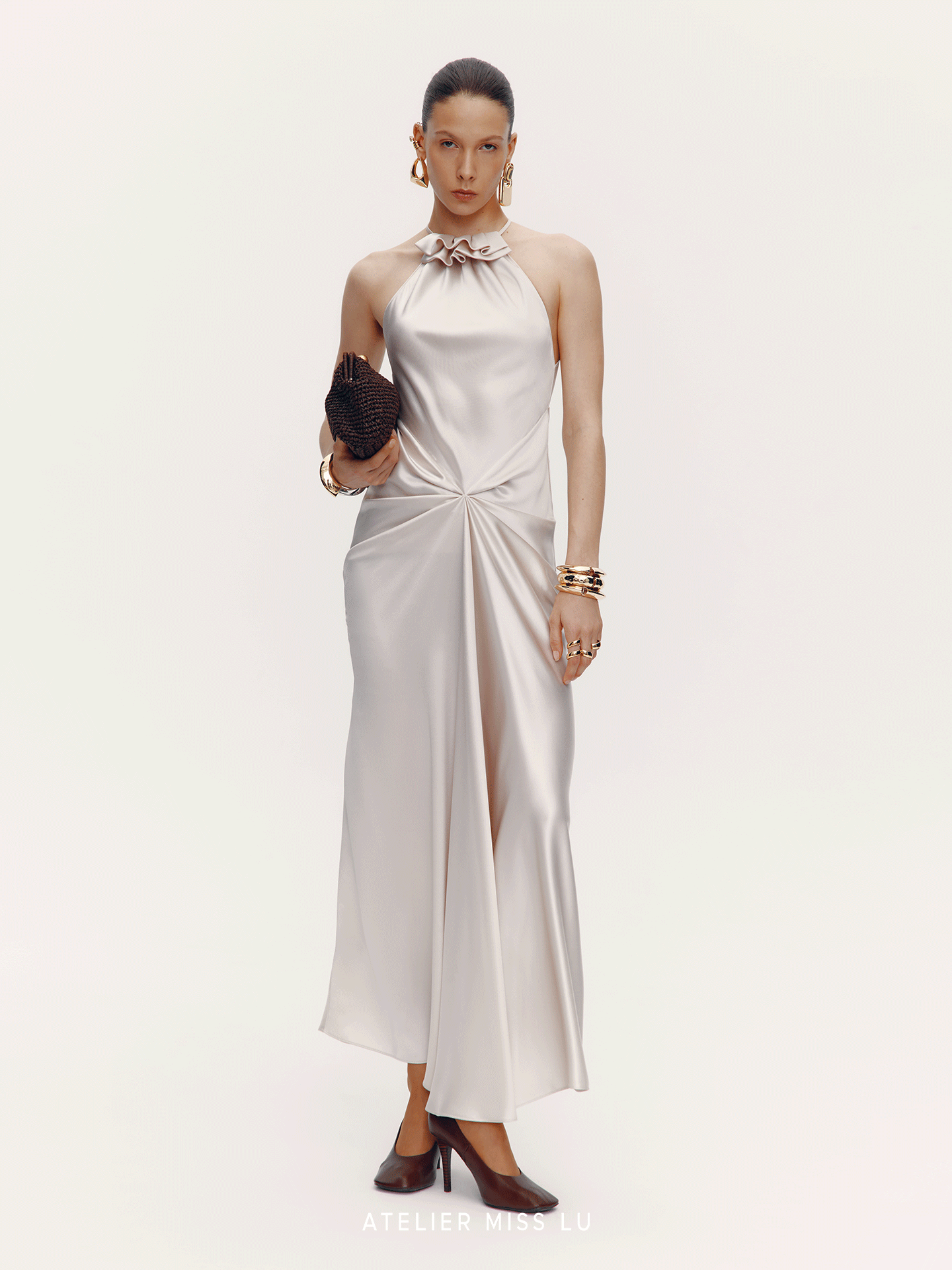 ATELIER MISS LU Vertical Draped Acetate Blend Dress Long Skirt - CHEEKS