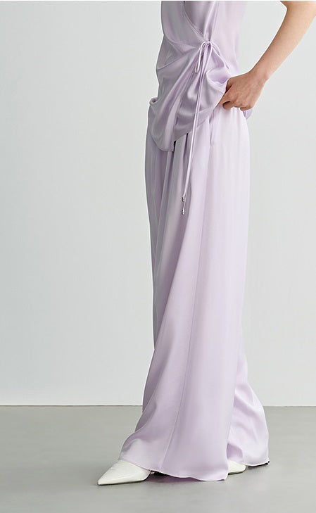 COMME MOI Lv Yan designer summer women's purple double-faced satin straight pants - HARTLEY.