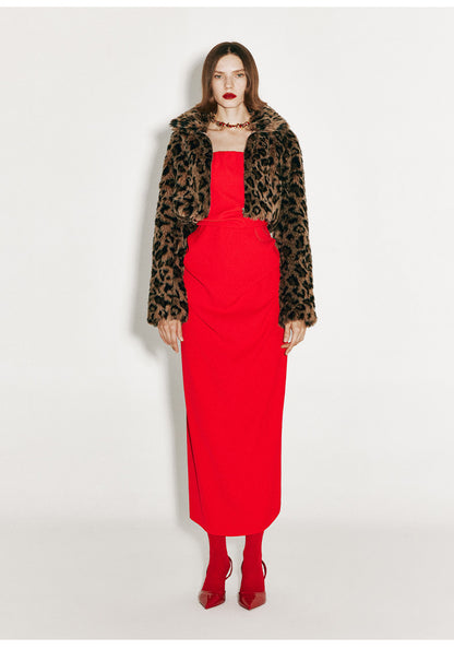 ATELIER MISS LU faux fur zip-up leopard print short coat - AURORA