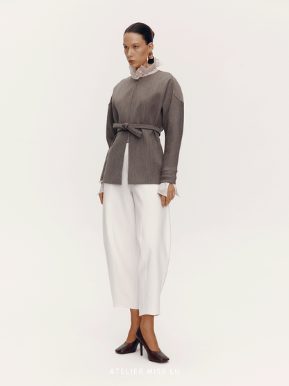 ATELIER MISS LU Curved silhouette sheep wool belt coat - PLEA