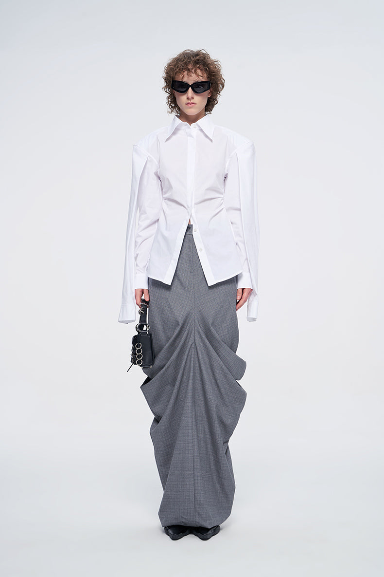 ANNAKIKI niche white double-sleeved long-sleeved shirt-LUODAN