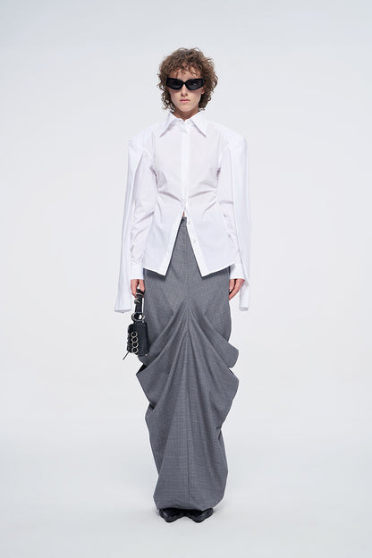 ANNAKIKI niche white double-sleeved long-sleeved shirt-LUODAN