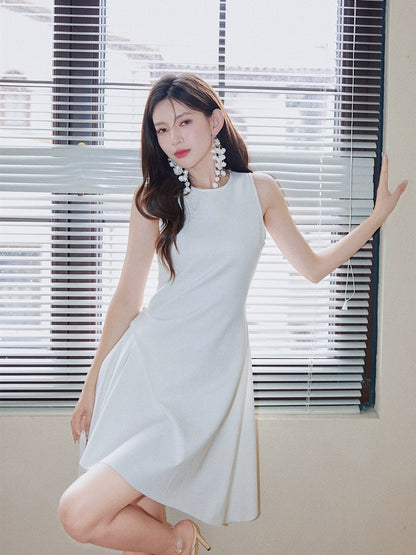 DOLLY Elegant Retro Style Crew Neck Sleeveless Slim Fit High Waist Dinner Dress-KIRSTEN