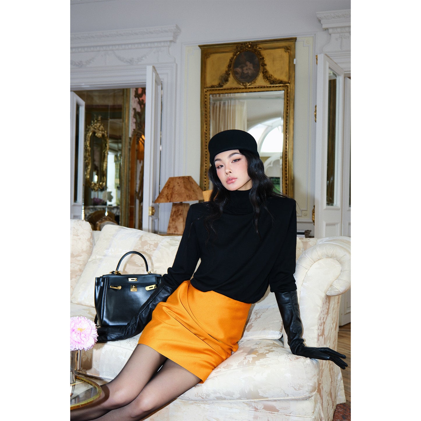 MEI SANGUAN orange retro high-end temperament straight skirt - LILY