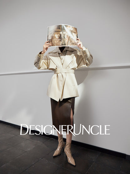 DGU "Curtain Walk" khaki long trench British style waist design jacket - Davina.