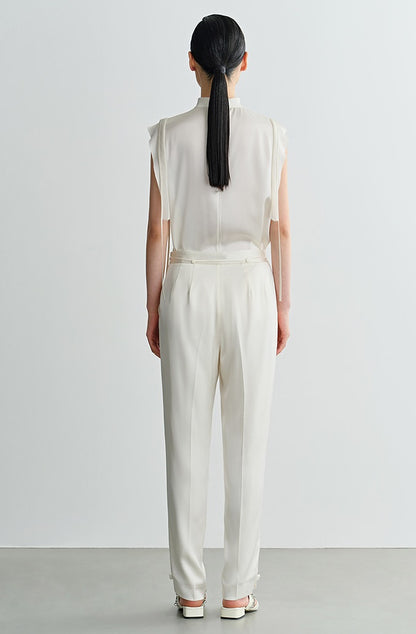 COMME MOI Lv Yan designer summer sleeveless stand collar triple acetate satin top - MEADOW.