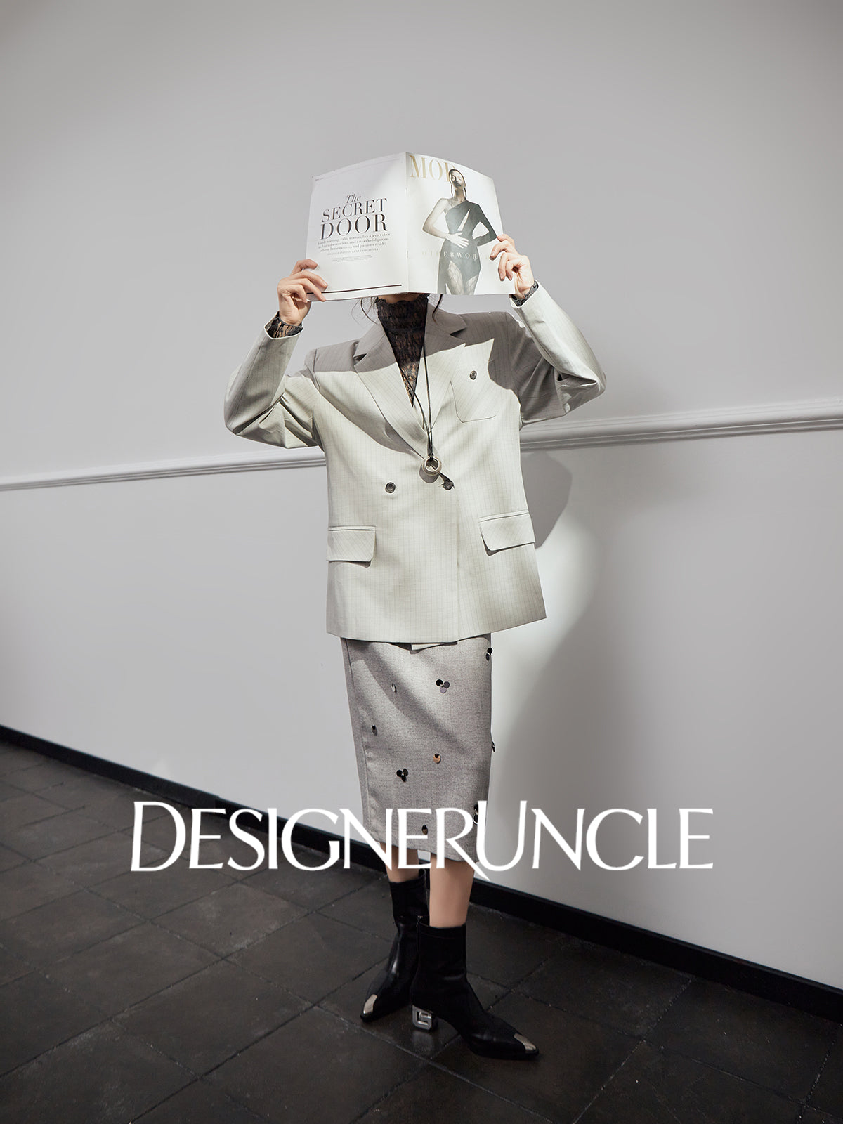 DGU|Gray striped high-end loose design fashionable slimming suit jacket - Louis.