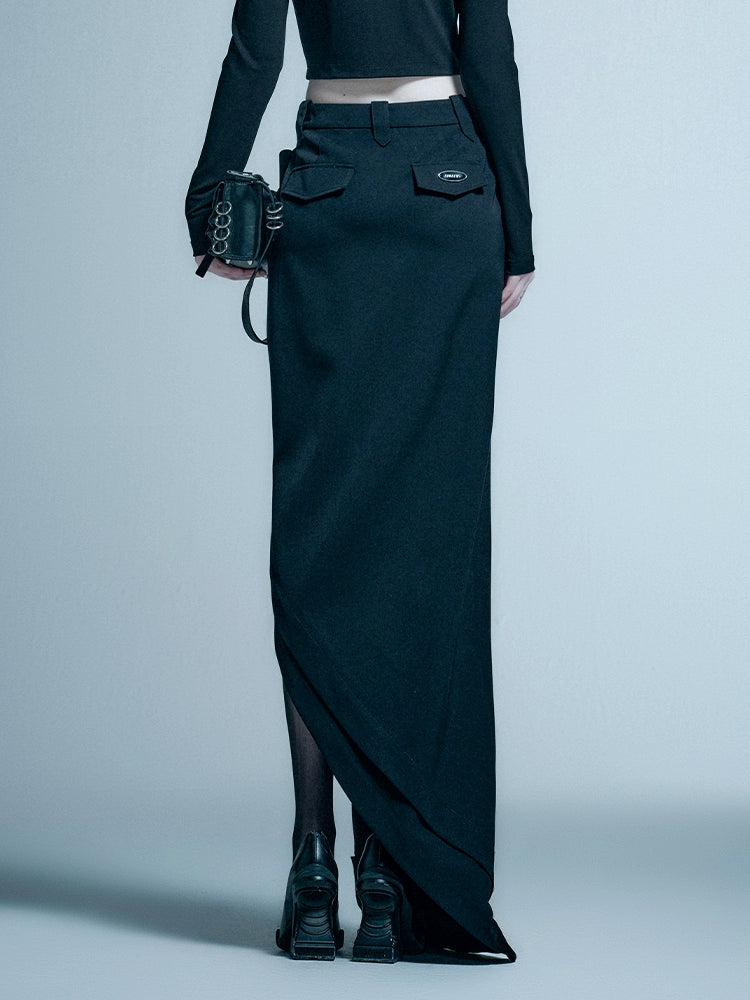 ANNAKIKI wool irregular mid-waisted long skirt for women-KAITO