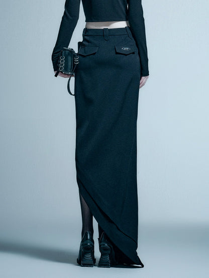 ANNAKIKI wool irregular mid-waisted long skirt for women-KAITO