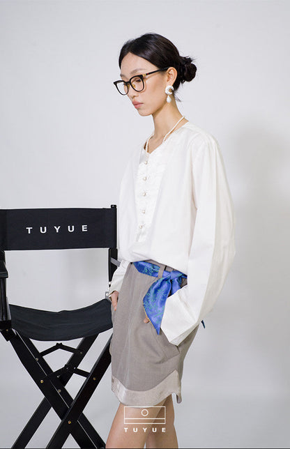 TUYUE  White Cotton Acetic Acid Long Sleeve Shirt - NAOMI.