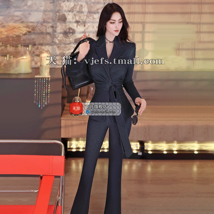 VJE Cut Jacket Slacks Two-Piece Set Denim Suit - MILO.