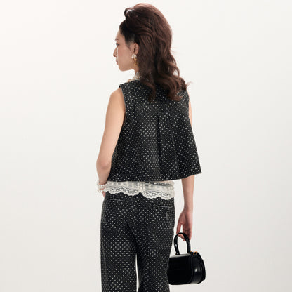 FAME Rococo Polka Dot Silhouette A-Line Denim Vest Clip - ULRIC