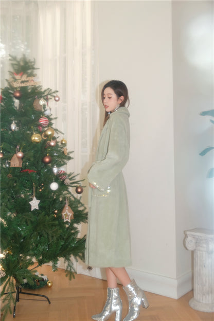 Wardrobes by Chen Elegant  Long Sleeve Velvet Diamond Chain Coat- Poie