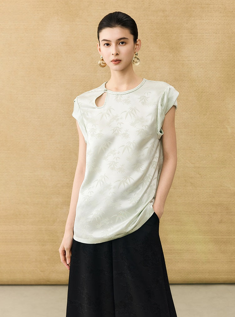 HECO Chinese Acetate Fugui Buckle Short Sleeve T-Shirt - CLOVE.