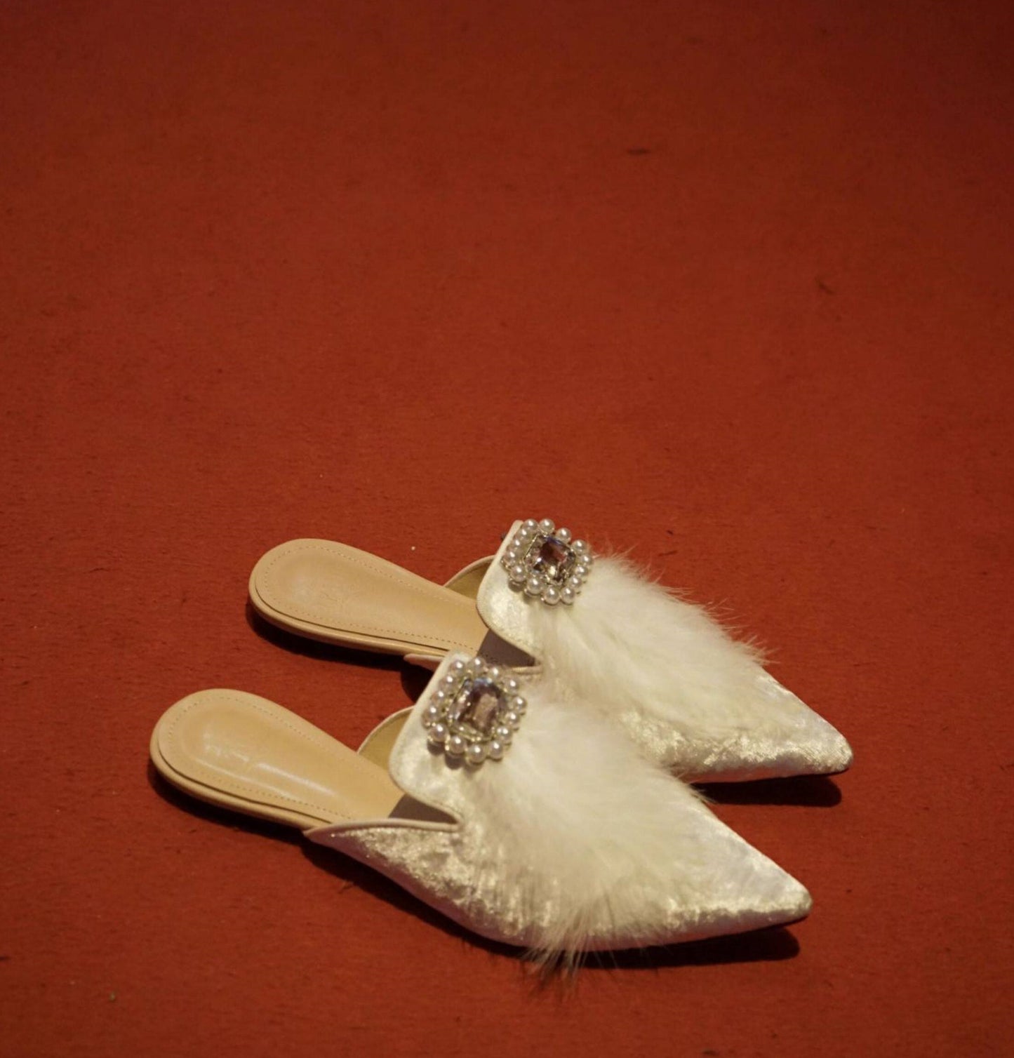 B-FEI rhinestone buckle flat pointed toe slippers for women-ROSS.
