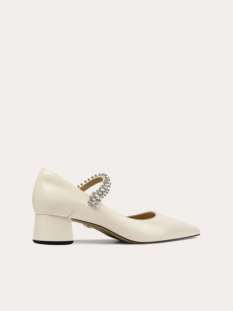 LilyWei [Bright Moon] French rhinestone with pumps, pointed toe, square heel, comfort-DAISY