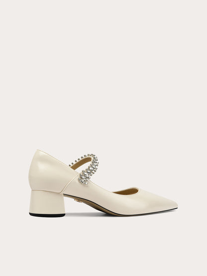 LilyWei [Bright Moon] French rhinestone with pumps, pointed toe, square heel, comfort-DAISY