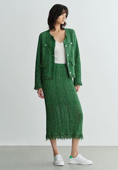 COMME MOI Lv Yan designer spring hollow small fragrance knitted cardigan jacket - IRIS.