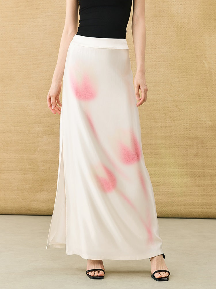 HECO Chinese high-end acetic acid skirt summer tulip print drape - ESSENCE.