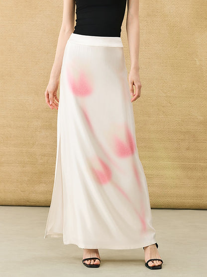 HECO Chinese high-end acetic acid skirt summer tulip print drape - ESSENCE.