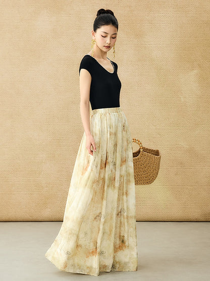 HECO Chinese elastic waist tie-dye printed skirt - BLESS.