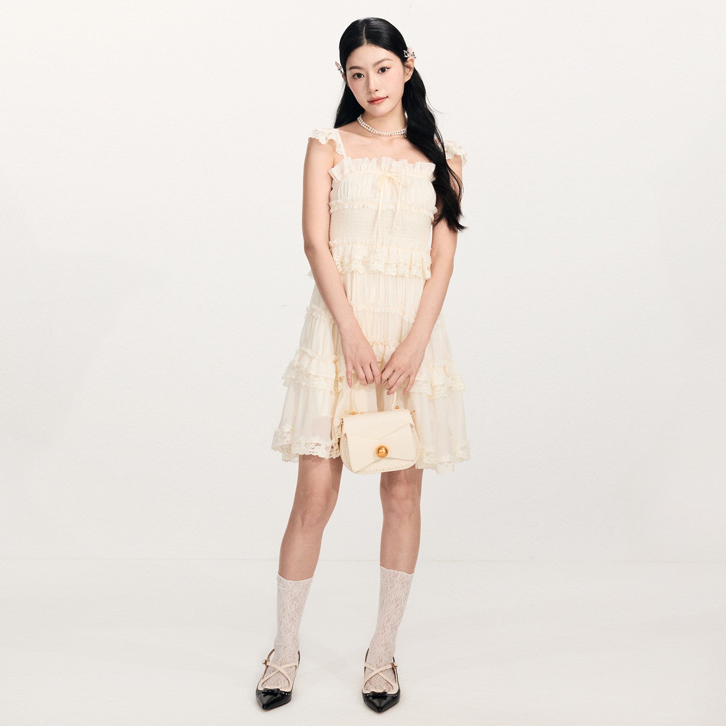 FAME Rococo Embroidered Trim Dress Midi Length Style