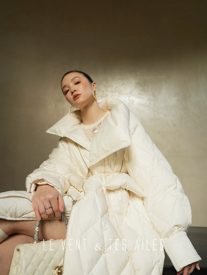 LE VENT&TES AILES Luxury High Cover Pressure Down Long Winter Jacket Coat -SZA