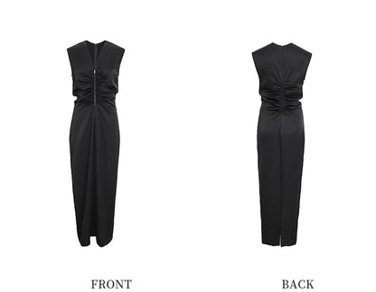 ZHUCHONGYUN  Black Zipper Pleated Design Slim Length Dress-WATANABE.