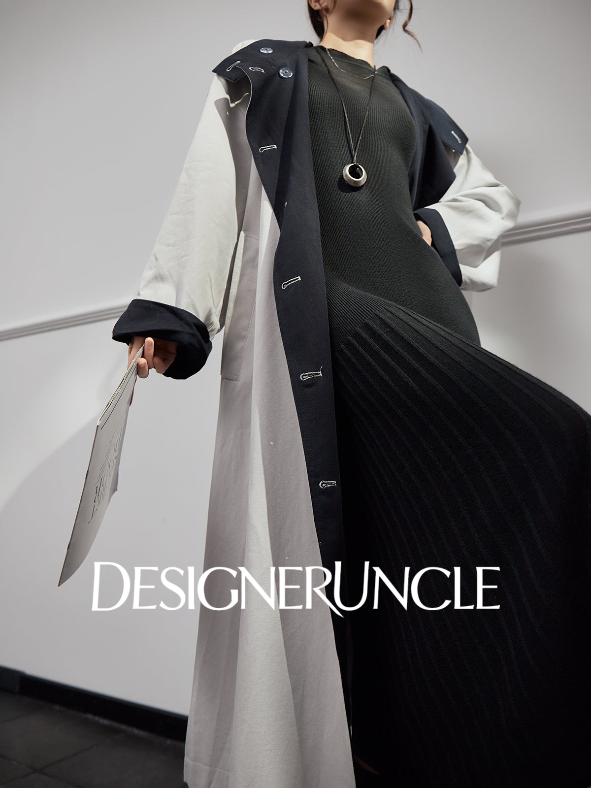DGU "Ink World" gray long trench coat French loose high-end commuter jacket - Josephina.