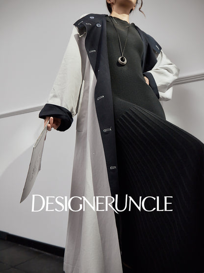 DGU "Ink World" gray long trench coat French loose high-end commuter jacket - Josephina.