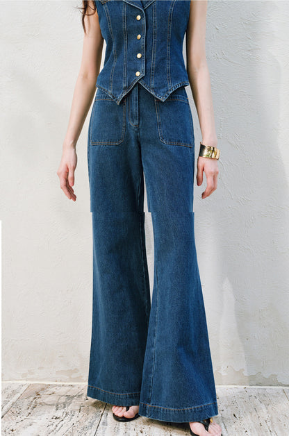 WANGXO | Airy Linen Cotton Blend Retro Denim Vest & Wide-Leg Pants Set  ZARA