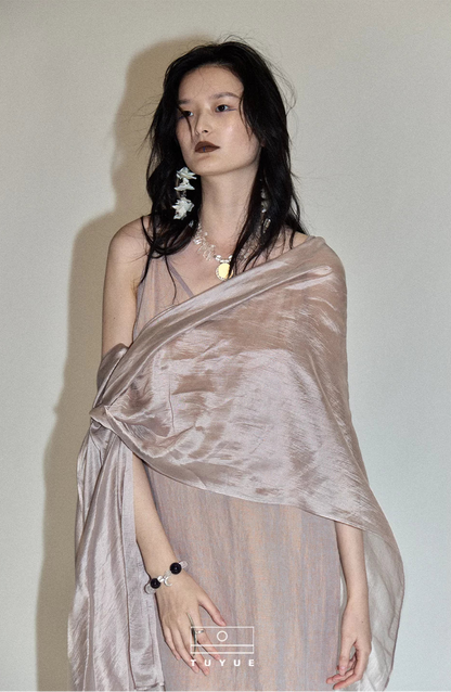 TUYUE nude pink glossy light Zen hooded shawl - ZAINAB