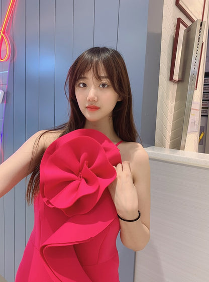 DOLLY Elegant French Style Sleeveless Ruffle Collar Slim Fit Midi Cocktail Dress-BANNIE