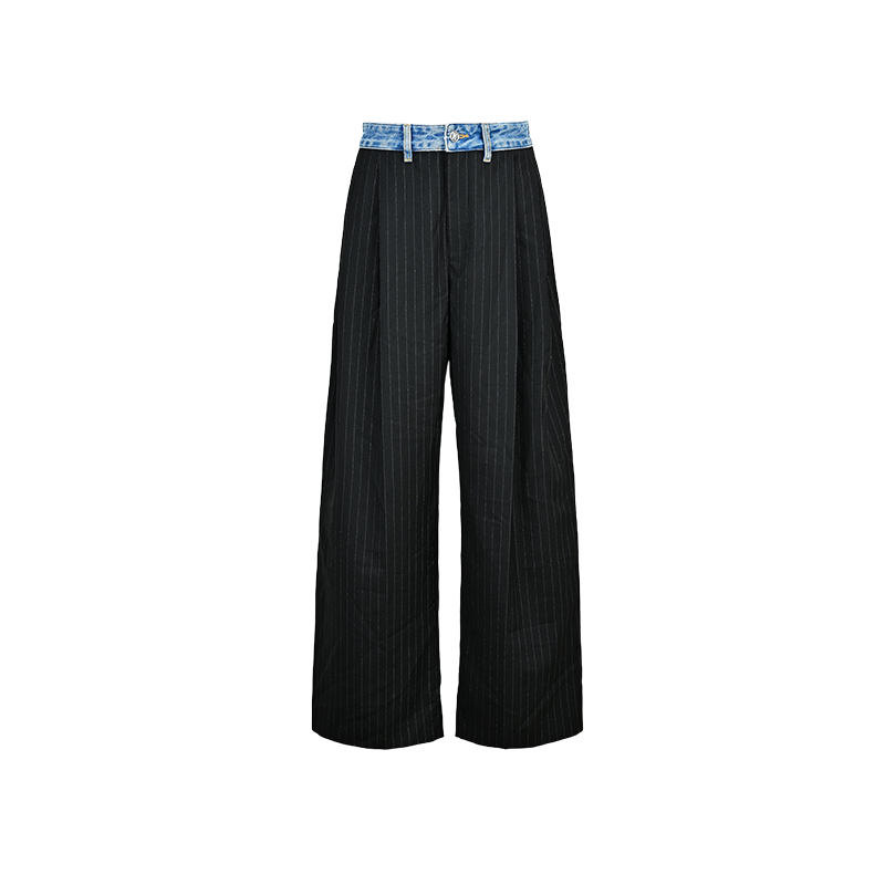 YES BY YESIR  striped denim spliced wide pants - VESSEL.