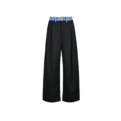 YES BY YESIR  striped denim spliced wide pants - VESSEL.