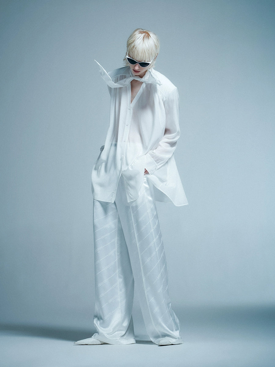 ANNAKIKI  25 summer acetate silk lace-up shirt-JINGENG