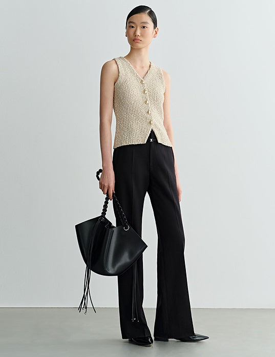 COMME MOI Lv Yan designer spring women's V-neck floral yarn knitted vest - EDEN.