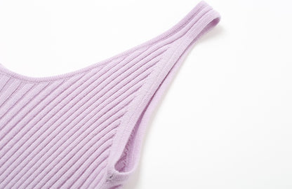 ZHUCHONGYUN Purple Ribbed Sleeveless Straight Sheep Wool Knit Maxi Dress-IVIS.