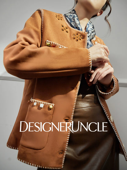 DGU "Ink Rhyme" brown jacket new retro loose commuter slimming high-end top - Emery.