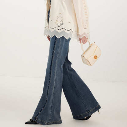 FAME Madeira Embroidered Denim Wide-leg Pants - JOSEPHINE.