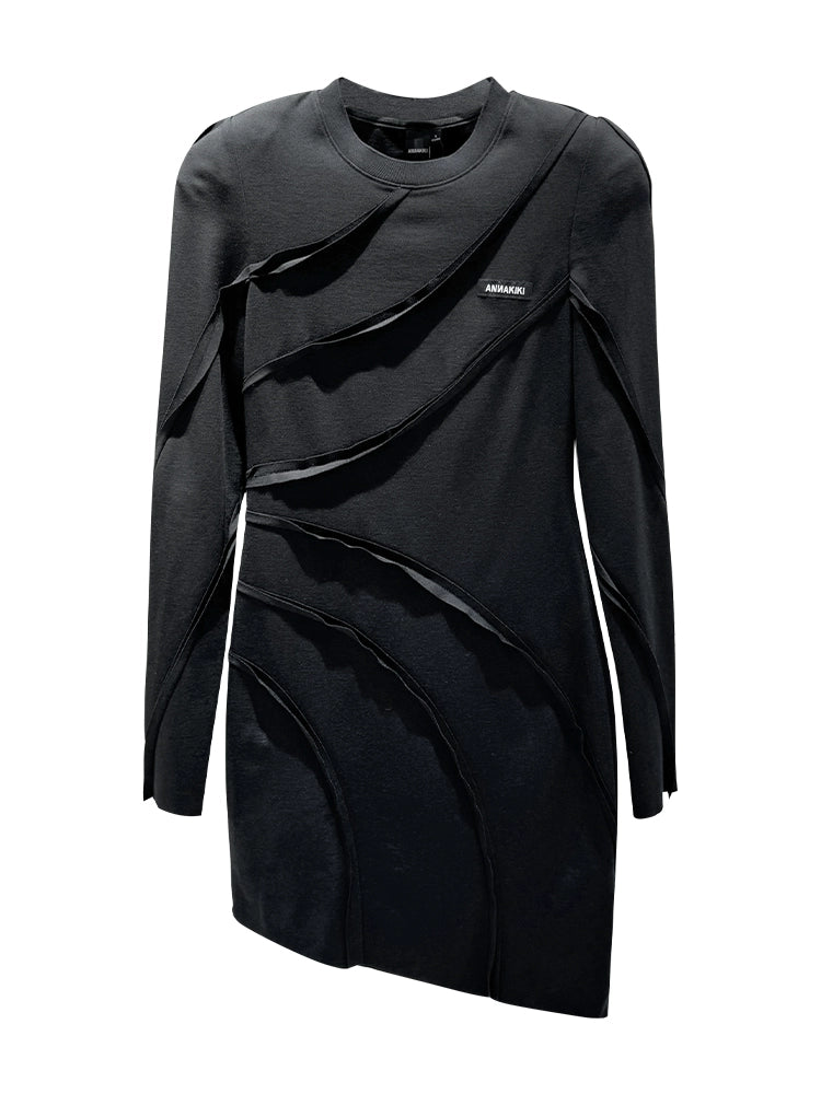 ANNAKIKI Designer Black Four-pointed Star Fractal Raw Edge Dress-HOSHINO