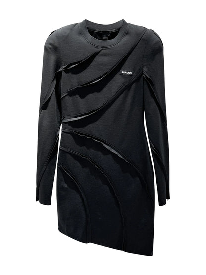 ANNAKIKI Designer Black Four-pointed Star Fractal Raw Edge Dress-HOSHINO