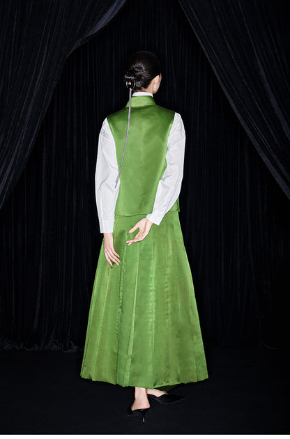 M essential Mackay designer Emerald Green Silk Anemone Raffia Embroidery Vest - jack.