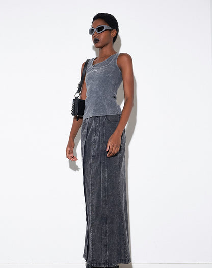 ANNAKIK autumn niche designer gray black two-piece denim skirt-NAYUTA