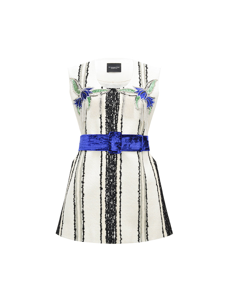 M essential Mackay designer fur stripe embroidered gilet skirt vest dress- Salumd