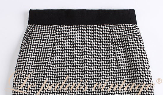 Le Palais Vintage Original Irregular Long Woolen Houndstooth Skirt - Mma.