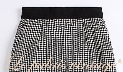 Le Palais Vintage Original Irregular Long Woolen Houndstooth Skirt - Mma.