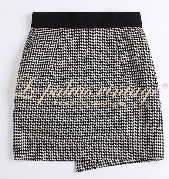 Le Palais Vintage Original Retro Irregular Long Woolen Houndstooth Skirt- VERA.